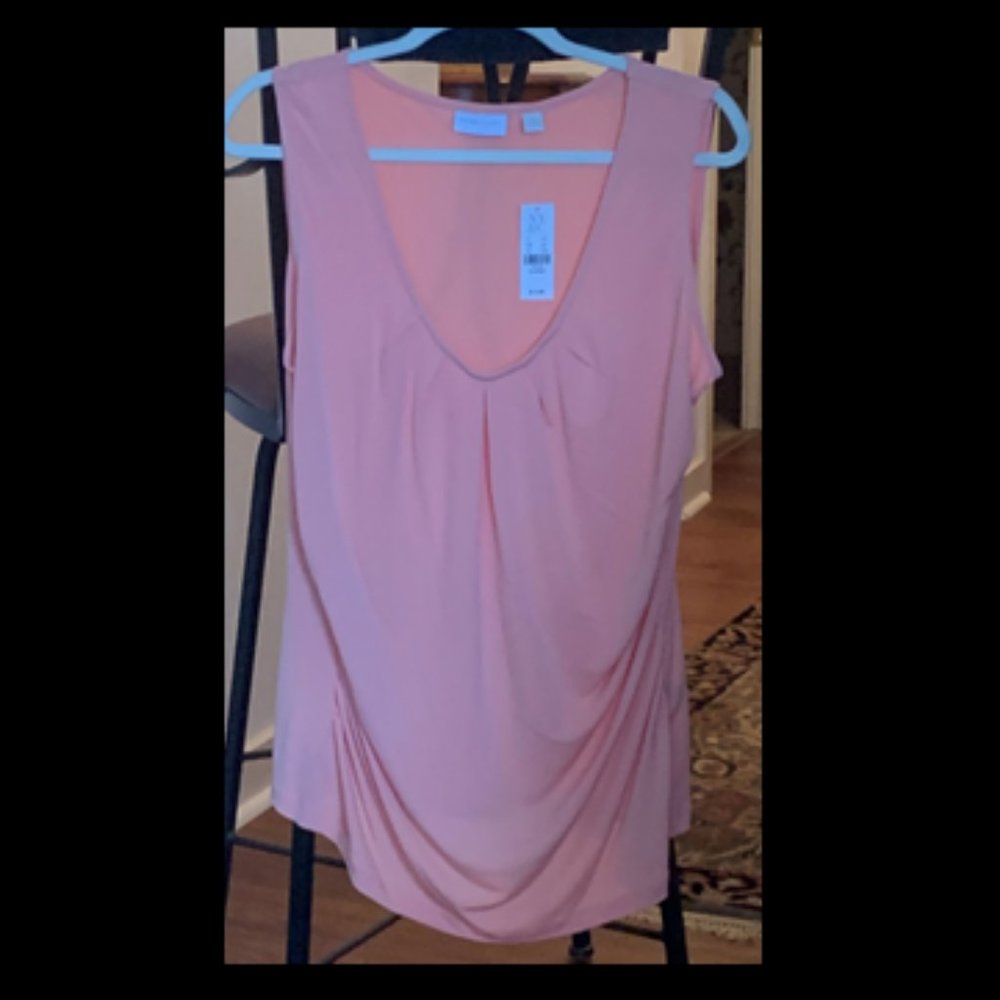 NY & Co Pink Sleeveless Round Neck Blouse with Roused Sides  XL  NWT